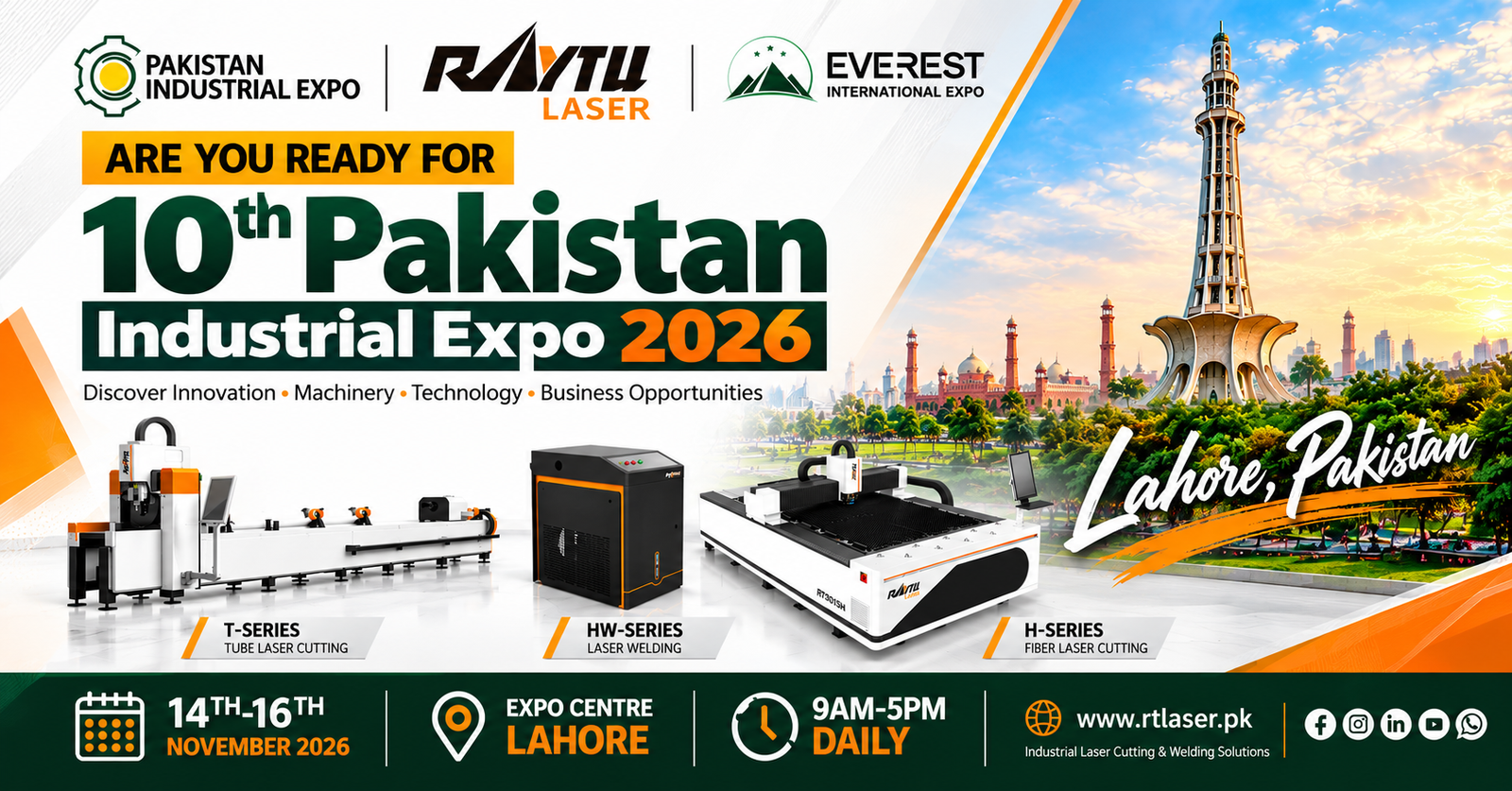 Raytu Laser at 10th Pakistan Industrial Expo 2026, Expo Centre Lahore, 14–16 November 2026